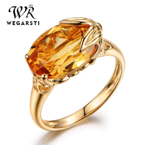 WEGARASTI Silver 925 Jewelry Ring For Women Oval Shape Topaz Citrine Gemstone Ring Party Female Silver Ring Fine Jewely